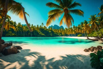 Fototapeta na wymiar beach with palm trees and sky