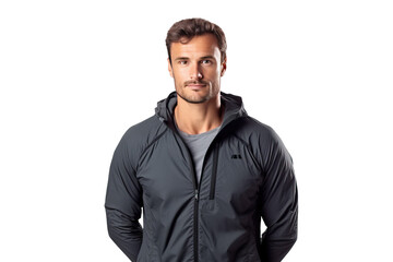 Fototapeta premium portrait of sports man in black sweatshirt is ready for workout training such as running, png isolated on transparent background