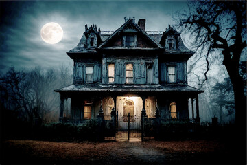 Haunted house with full moon. Halloween theme.