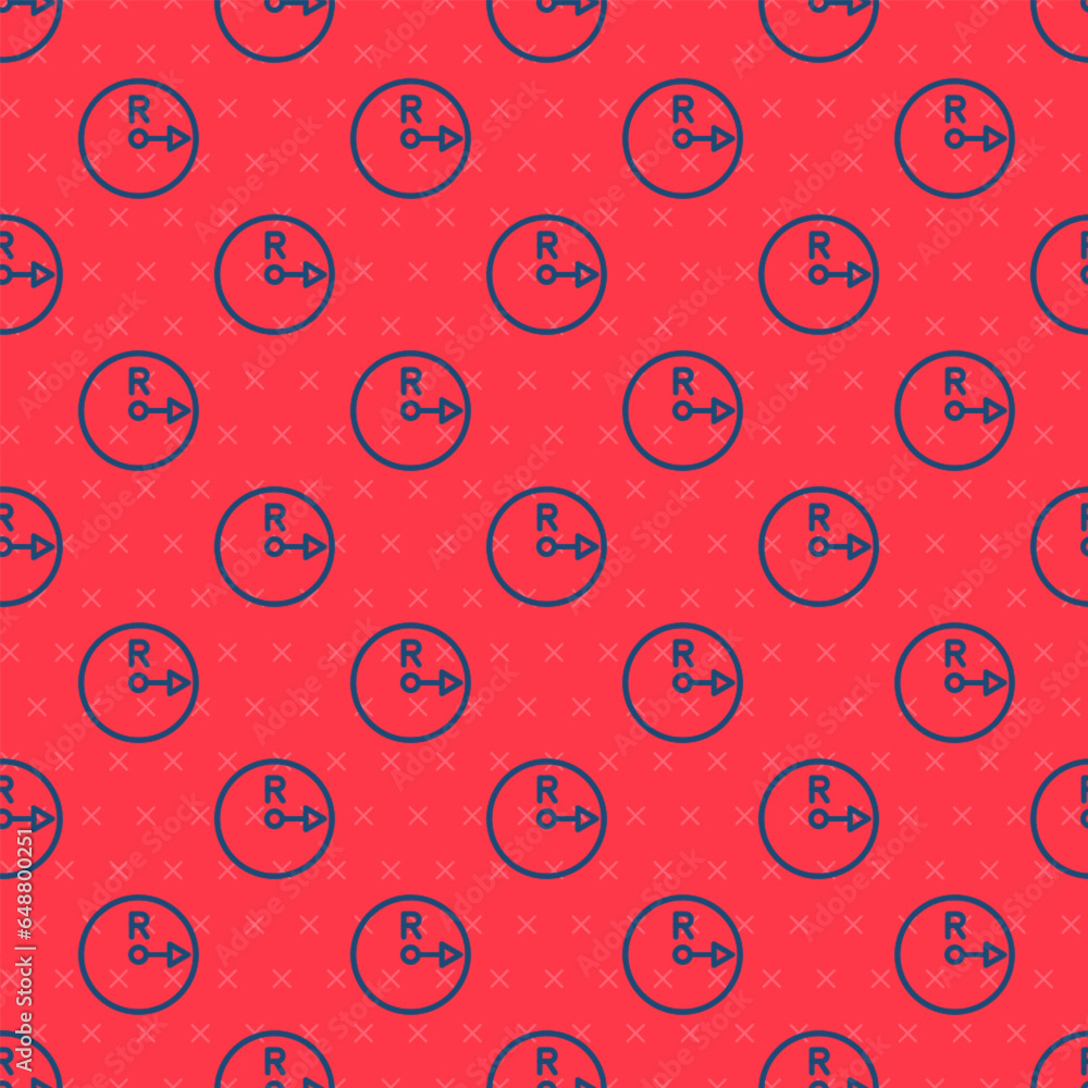Poster blue line radius icon isolated seamless pattern on red background. vector