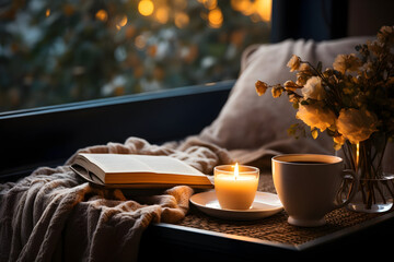 A relaxing morning scene with a cup of coffee and a good book, emphasizing the simple pleasure of enjoying a quiet moment with coffee on International Coffee Day