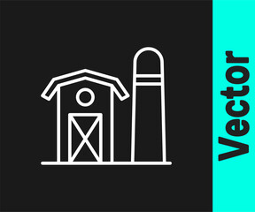 White line Farm house icon isolated on black background. Vector