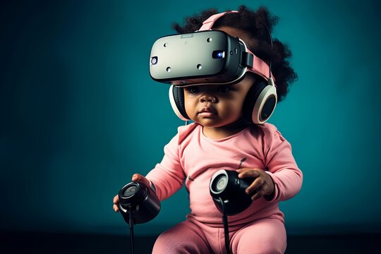 baby with vr headsets playing games, Generative AI