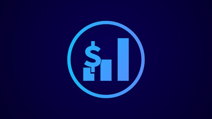 Cyan color business graph profit with dollar icon on dark blue color illustration background.