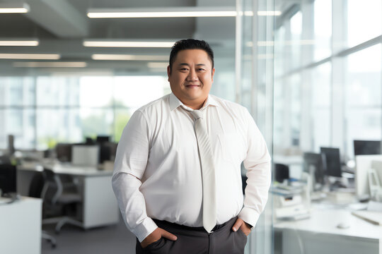 Plus size manager asian businessman CEO confident and standing front of modern office