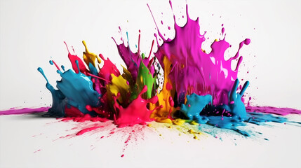 colorful abstract paint splashes isolated on the white floor background