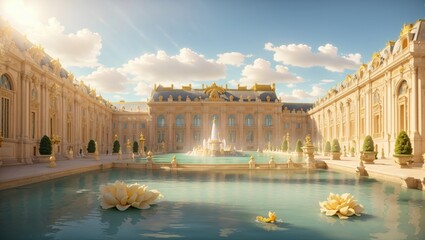 "Painting the Opulent Splendor: The Palace of Versailles on a Summer Afternoon"