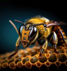 Closeup of wasp on the nest of honey