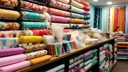 A colorful rolled cloth shop