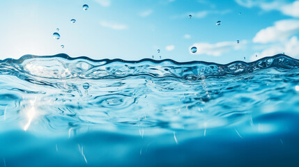 Naklejka na ściany i meble water splash on blue, macro. spa advertising image. Generative Ai