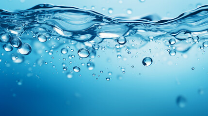 Naklejka na ściany i meble blue water with drops and bubbles, macro. spa advertising image. Generative Ai