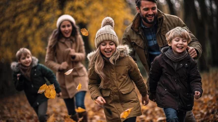 Deurstickers Happy family in autumn park. Generative AI © Olga