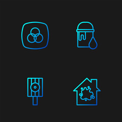 Set line Painting the house, Spray can nozzle cap, RGB and CMYK color mixing and bucket. Gradient color icons. Vector
