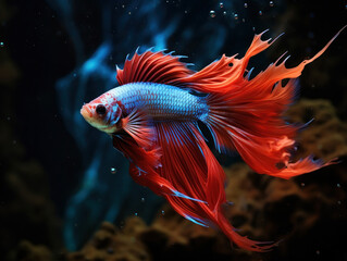 Betta Fish in its Natural Habitat, Wildlife Photography, Generative AI