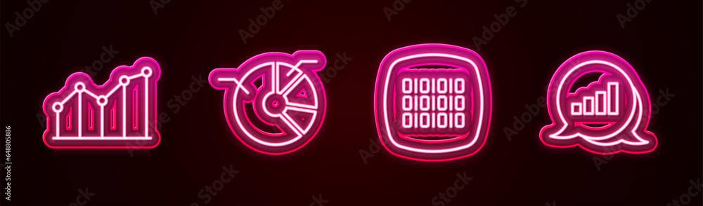 Canvas Prints set line pie chart infographic, binary code and . glowing neon icon. vector