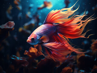 Fototapeta premium Betta Fish in its Natural Habitat, Wildlife Photography, Generative AI