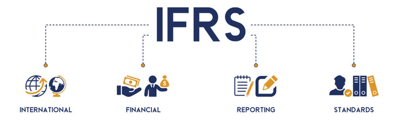 Ifrs banner website icon vector illustration concept for international financial reporting standards with icon of global, network, money, documents, books, and writing on white background