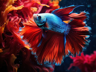 Fototapeta premium Betta Fish in its Natural Habitat, Wildlife Photography, Generative AI