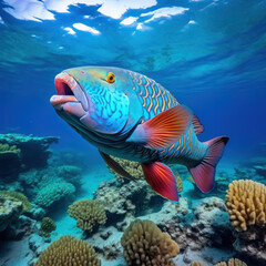 Fototapeta premium Parrotfish in its Natural Habitat, Wildlife Photography, Generative AI