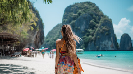 Young Woman Walking on Thailand Beach