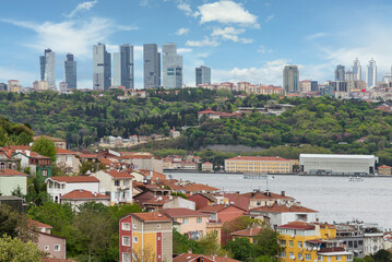 Cityscape of Istanbul, Turkey with a skyline including Bosphorus strait and skyscrapers buildings on the European side
