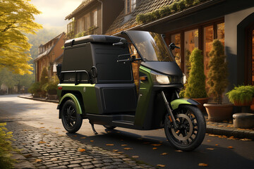 E-cargo trikes: Electric cargo tricycles designed for efficient and eco-friendly urban cargo transportation,Generated with AI - obrazy, fototapety, plakaty