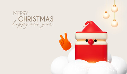 Merry Christmas and Happy New Year design template with gift box, snowflake and Santa Claus. Happy holidays. Special season offer.