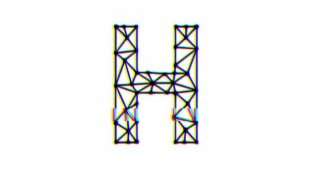 Polygonal letter h animation with glitch effect on white background, 4k resolution video, text motion graphic