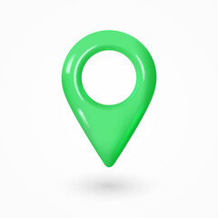 Realistic green icon map pointer. locate pin gps map. 3d design in plastic cartoon style isolated on white background.