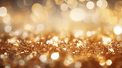 Gold and White Out of Focus Background with Glitter Lights
