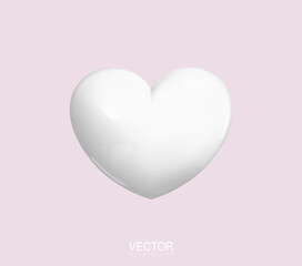 White heart. Realistic 3d design icon white heart symbol love. The view is straight. Vector. Illustration