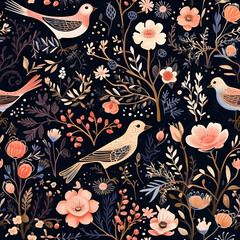 seamless floral pattern with birds