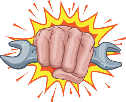 recommend clip art: Spanner Wrench Fist Hand Explosion Pop Art Cartoon
