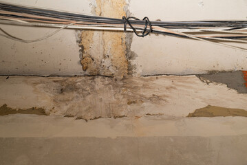 Damage ceiling from water pipelines leakage. Housing problem concept