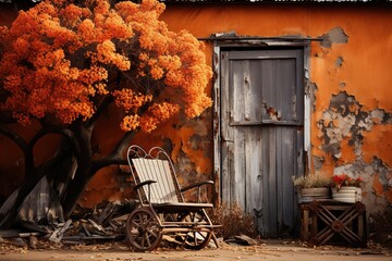 Rustic Orange :autumn's warmth and nostalgia. It could feature rustic elements such as weathered wood,Generated with AI
