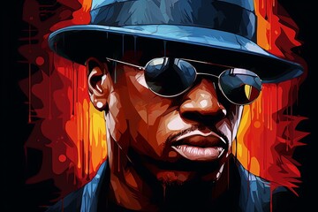 african american sad gangster rapper, digital art, abstract, poster, painting,  Generative AI