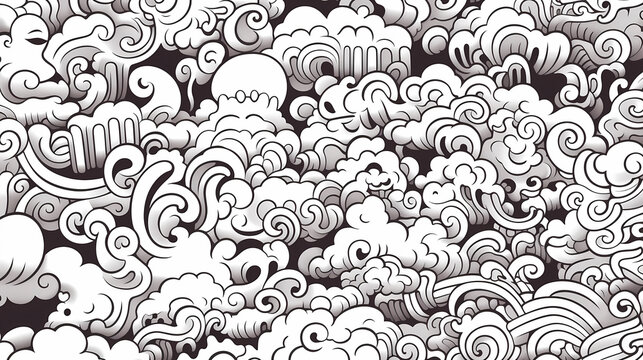 Hand drawn cartoon abstract artistic black and white graffiti pattern
