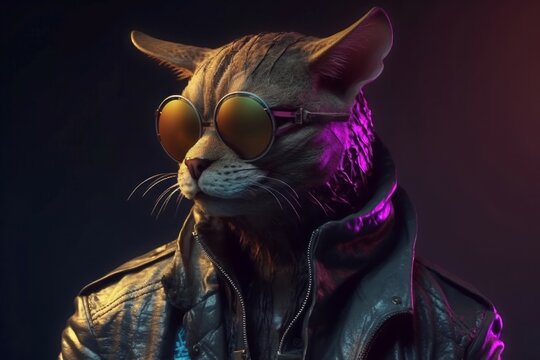 Cyberpunk hipster cat. Generate Ai