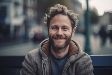 Fototapeta premium English man bench smiling. Generate Ai