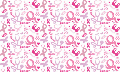 Fototapeta premium Breast cancer awareness month symbol emblem seamless pattern. vector.Breast cancer awareness pattern 