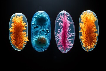 a close-up of a single, diseased cell - its form distorted and colors murky