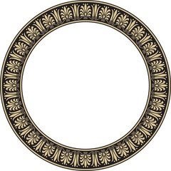 Vector gold and black round classical Greek ornament. European ornament. Border, frame, circle, ring Ancient Greece, Roman Empire..