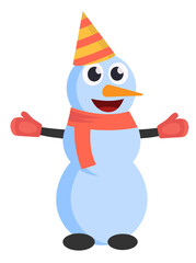 christmas snowman. cartoon funny cute snowman with scarf, holiday celebration party decoration character. vector cartoon character.