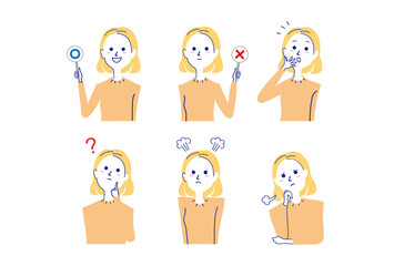 ボブヘアの女性2バストアップポーズセット-1