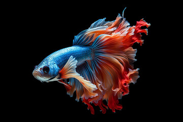 Siamese fighting fish isolated on black background. 