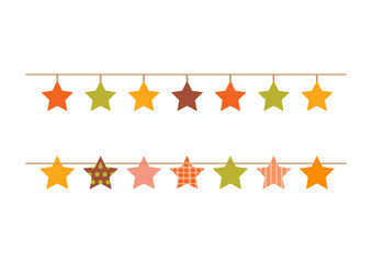 Autumn colors star shaped decoration garland on white background.