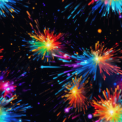 Colorful paint splashes on black background repeat pattern