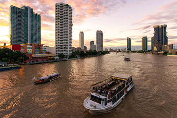 river cruise tour on  chao phraya river of bangkok city , landscape Thailand