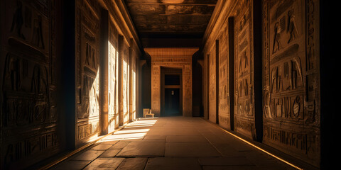 Mystic Egyptian hieroglyphs in Egypt Edfu temple, Aswan. Generation AI - obrazy, fototapety, plakaty
