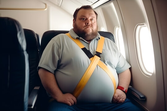 Passenger Fat man has trouble sitting in narrow airplane seat